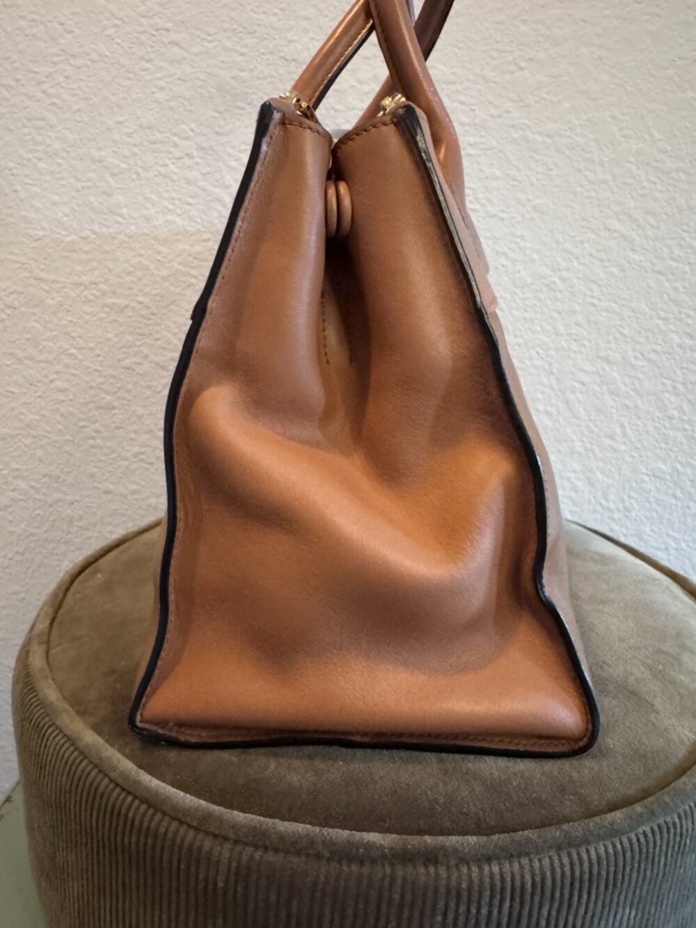Prada Saffiano Leather Brown Tan Satchel Tote Crossbody Bag - Picture 4 of 14